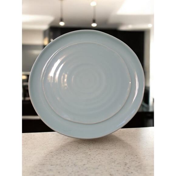 (Sold)Ceramisia Italy 2 Dinner Plates 10 3/4” Light Mint Teal Aqua Blue Embossed - Picture 1 of 4